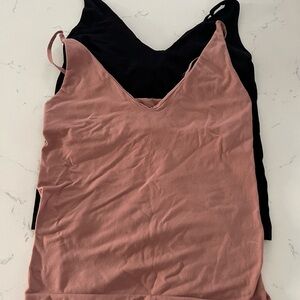 Free People Pink and Black V-Neck Camisoles